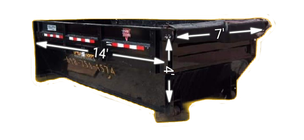 13 Yard Dumpster with Dimensions Image of a 13 yard dumpster with dimension measurements